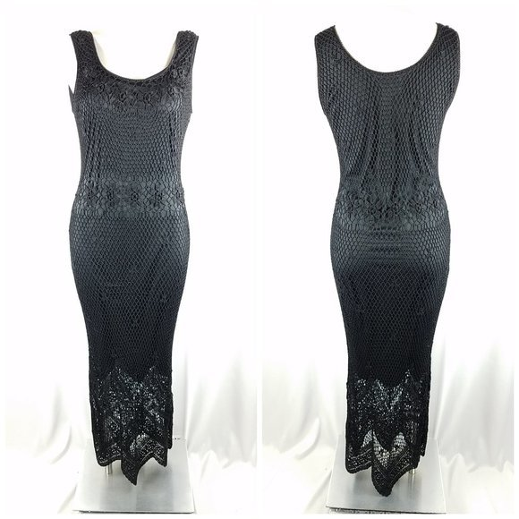 Kroshetta by Papillon dress maxi black crochet L - Picture 1 of 10